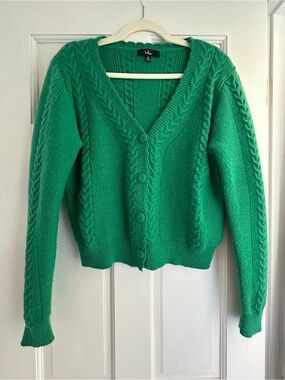 Lulu's Green Cable-Knit Button Cardigan Sweater M